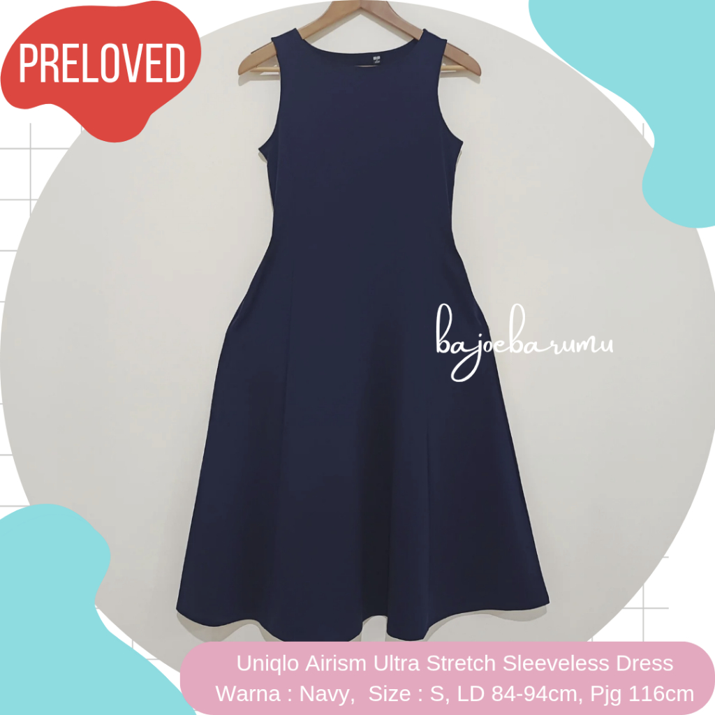 Uniqlo Airism Ultra Stretch Sleeveless Baju Gaun Kondangan Pesta Party Dress Kutung Tanpa Lengan Cas