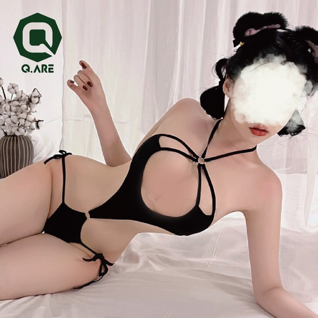 Q ARE Sexy Lingerie Bodysuit Wanita Lingerie Seksi Kostum Bikini - All Size Hitam