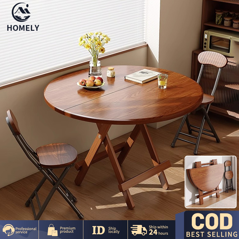 COD Meja Lipat Kayu 60x55 Meja Makan Lipat Meja Makan Portable Serbaguna Meja bundar portabel untuk 