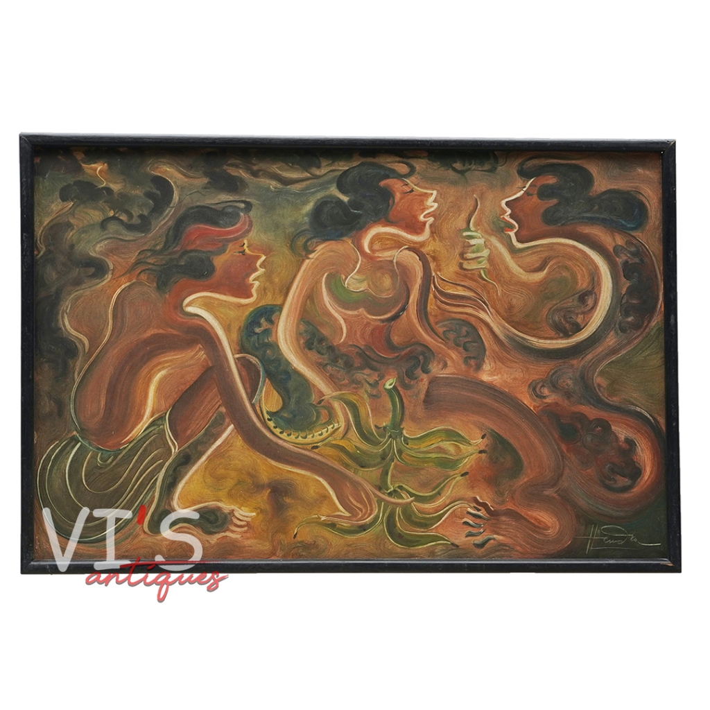 Lukisan Hendra Gunawan Makan Pisang Oil On Canvas Antik Kuno