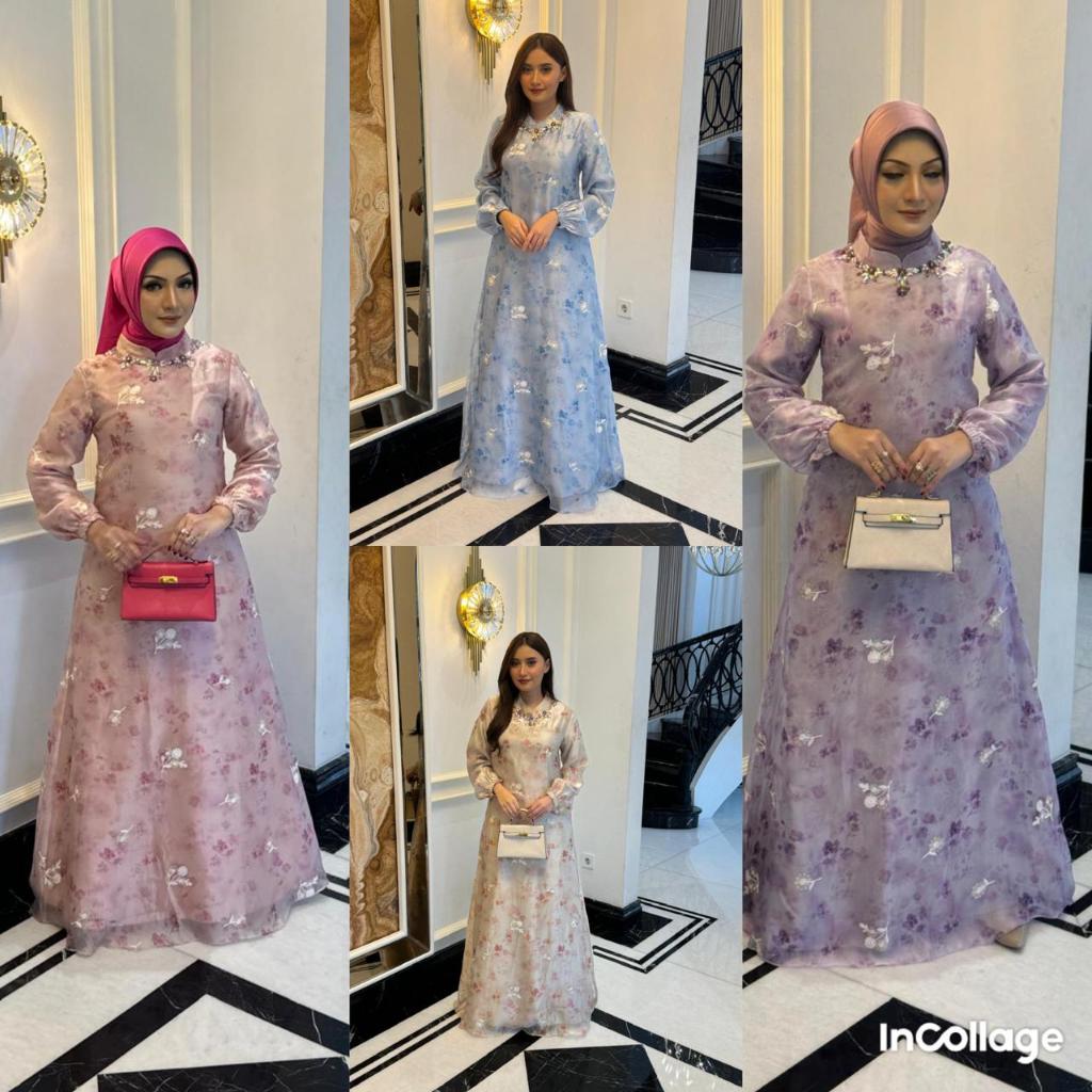 dress silky Korea 2 mewah dan elegan tampilan cantik banget no hijab