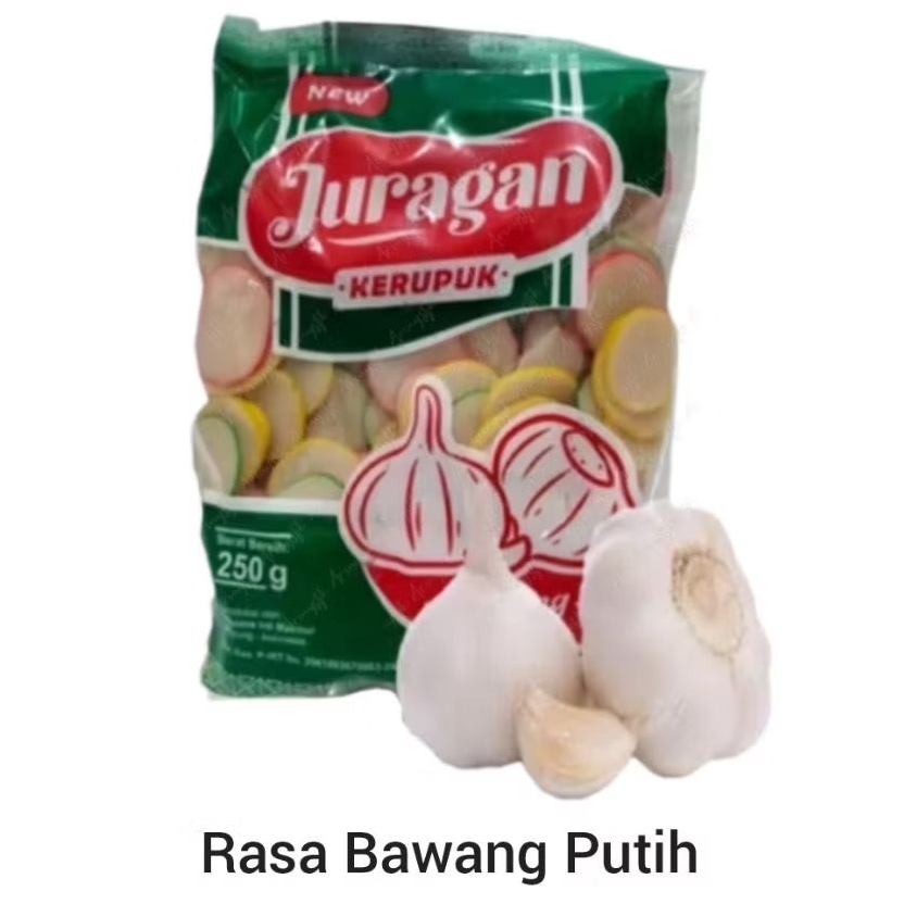 Kerupuk Juragan Mentah Kemasan 250 gr Rasa Bawang Putih Aneka Krupuk Upil Seblak Rafael Pedas Gram W