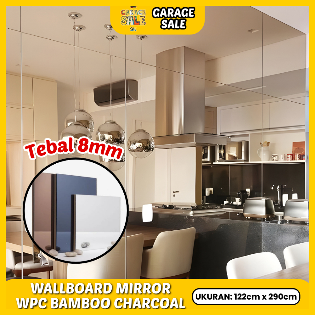 TACO FIDECO PVC BOARD MIRROR Tebal 8mm Ukuran 122cm x 290cm | Wallboard Motif Kaca