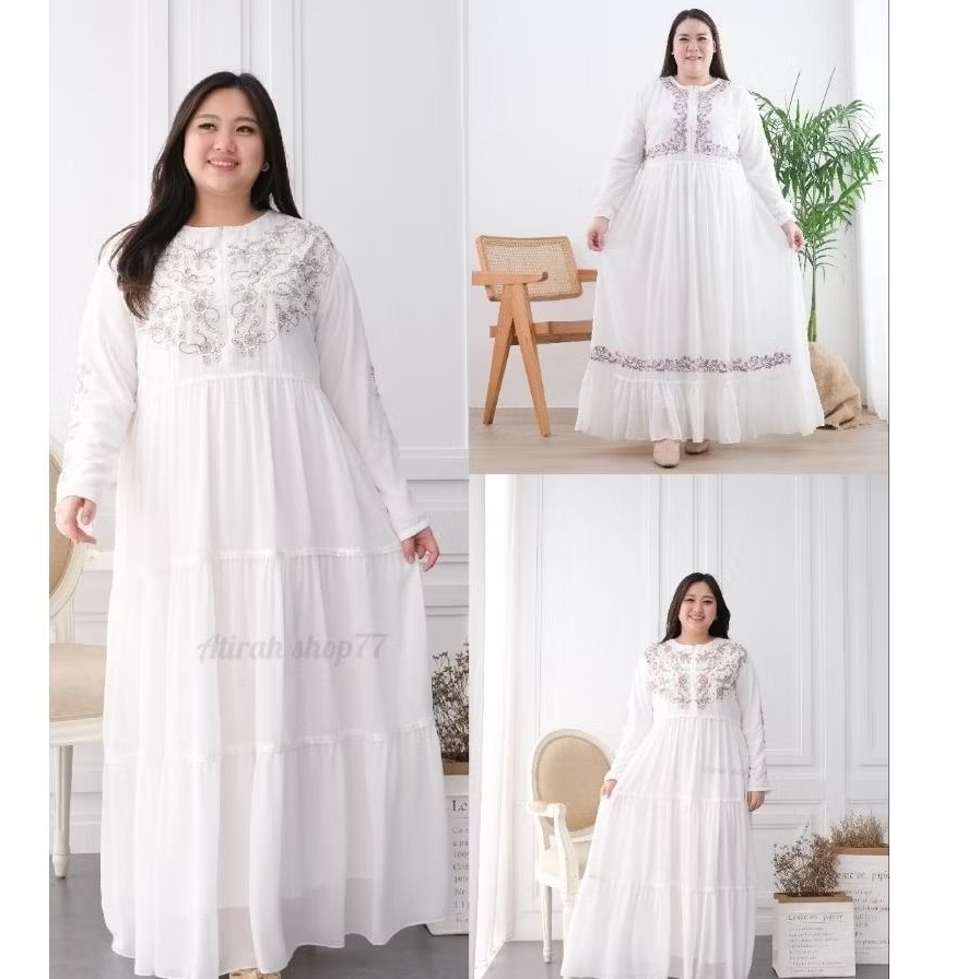 gamis ceruty bordir jumbo busui hitam putih