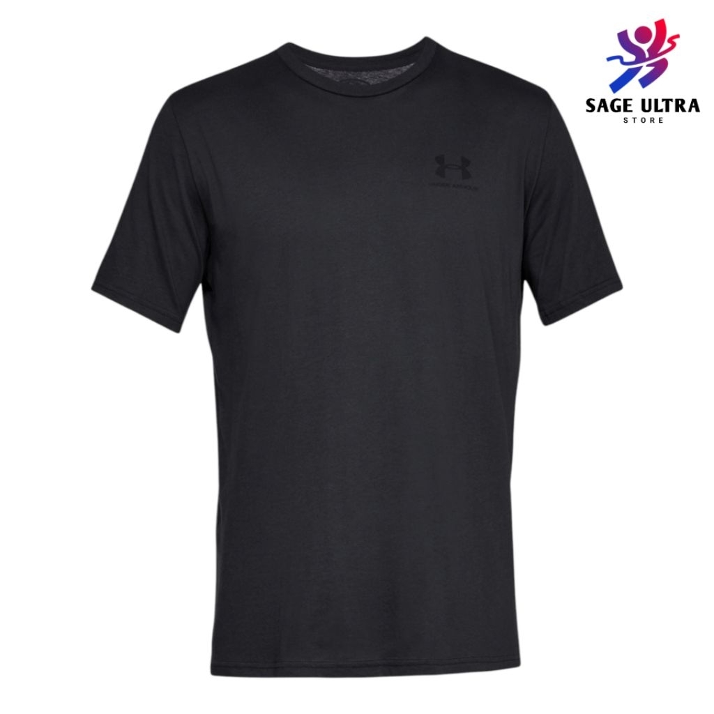 Kaos Under Armour UA Sports Style Left Chest Short Sleeve - Black - Running Gym Training - Men Pria 