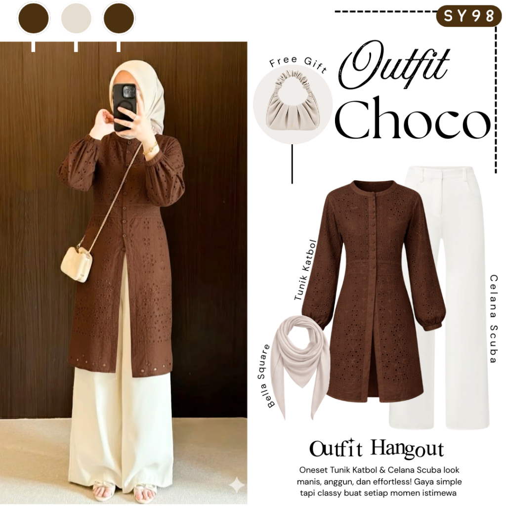 Outfit Kondangan Tunik Kekinian  ( Bella Square + Tunik Katbol + Celana ) One Set Tunik Remaja - SY9