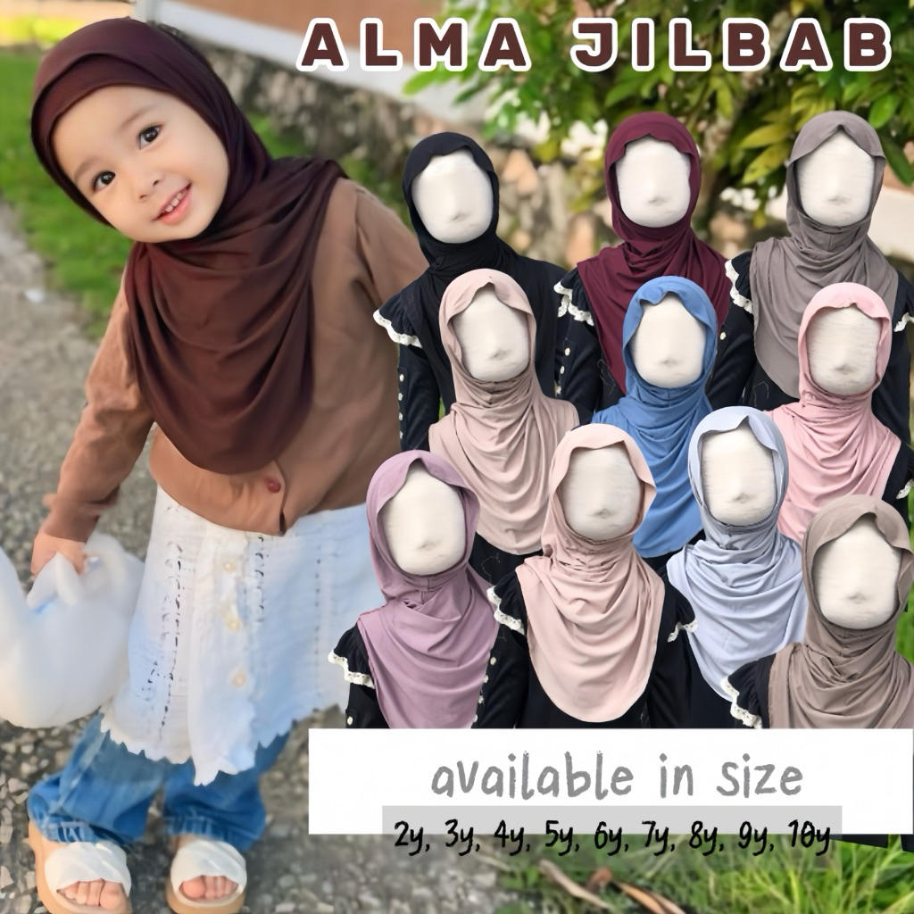 ALMA HIJAB || jilbab pashmina mleyot instan anak usia bahan kaos rayon 2-10 tahun