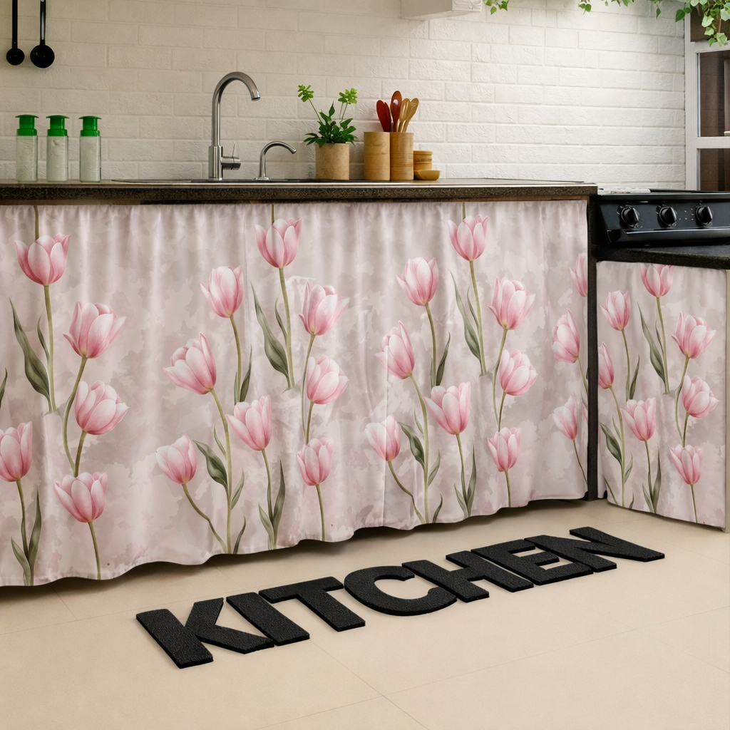 Gorden Kolong Dapur Minimalis | Gorden Meja Bawah Kompor Uk 100 x 70 cm + Bonus Tali