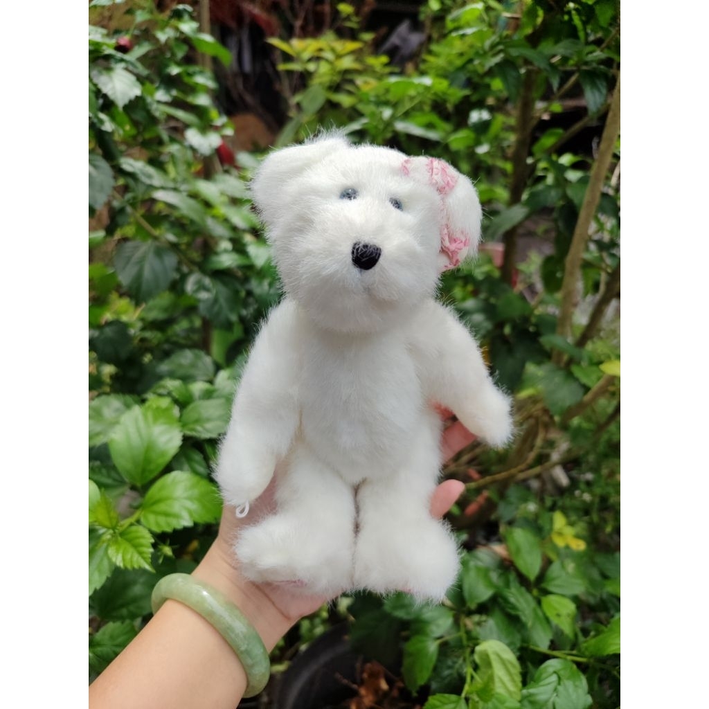 boneka vintage klasik teddy putih berpita original boyds