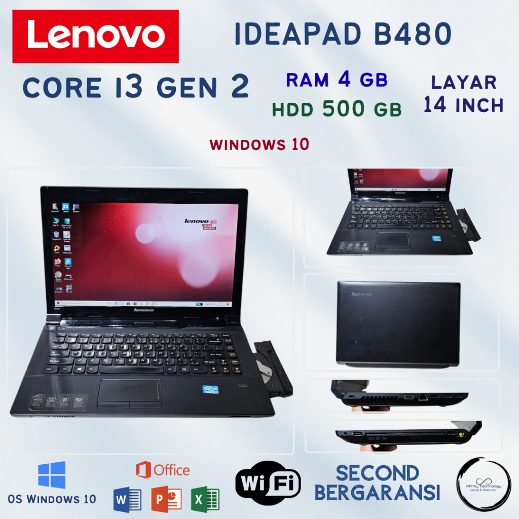Lenovo B480 Core i3 Gen 2 Ram 4GB HDD 500GB Laptop Bekas