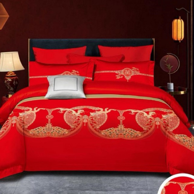 BIOSIBEDDING SPREI BEDCOVER KATUN JEPANG MOTIF SUANGSI CHINESE WEDDING SHUANGXI - SPREI QUILT COVER 