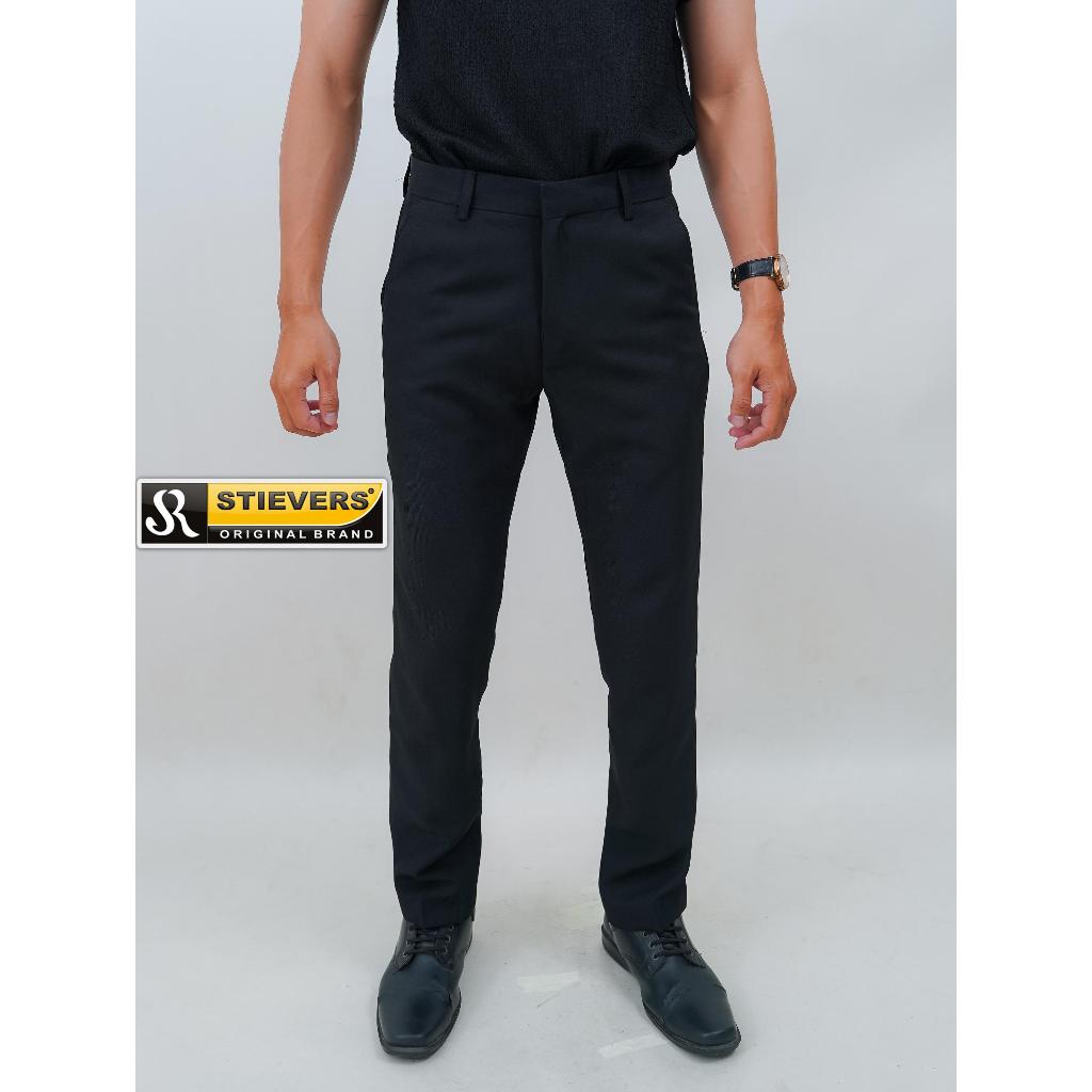 STIEVERS - Celana Kantor Pria Hitam Slimfit Premium Formal Semi Woll
