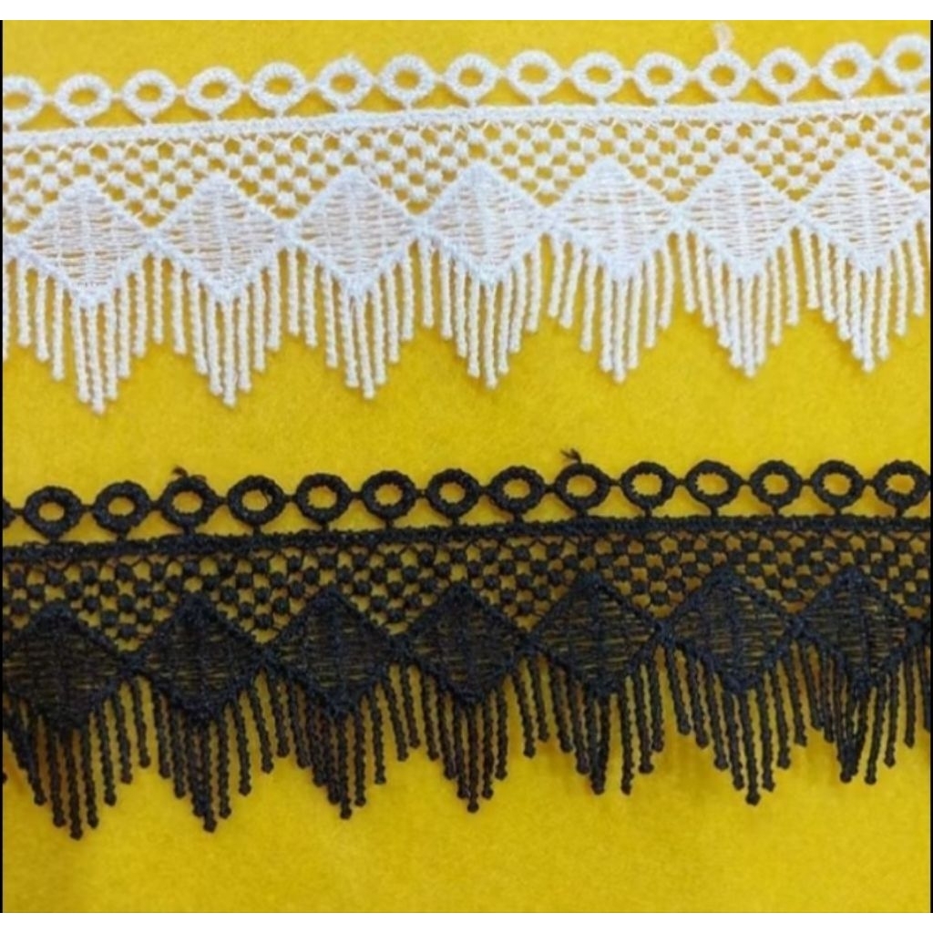 Renda Bordir Lebar 5cm Nuansa Hitam Putih Per 1 METER