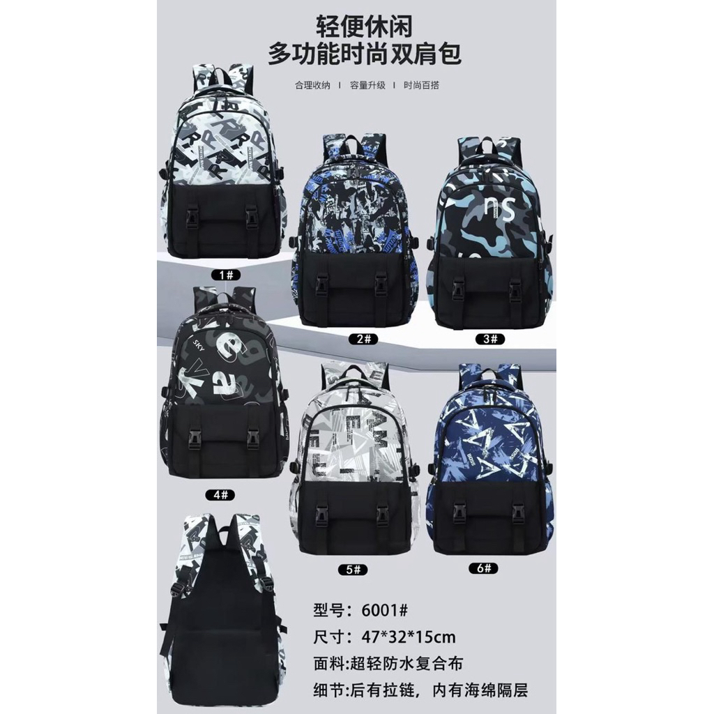 Tas Ransel Cowok 6001 Resleting Banyak & Muatan Banyat