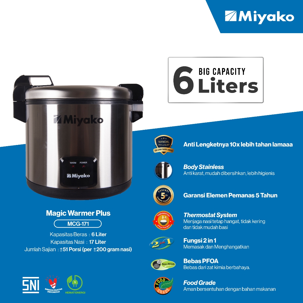 Magic Com Jumbo Miyako MCG171 Rice Cooker  6 Liter beras dan 17 Liter Nasi - Magic Warmer 3in1