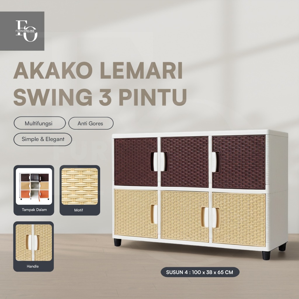AKAKO - Lemari Pakaian Plastik SWING FANCY 3 Pintu Jumbo Motif Rotan Susun 2, 3, 4 & 5