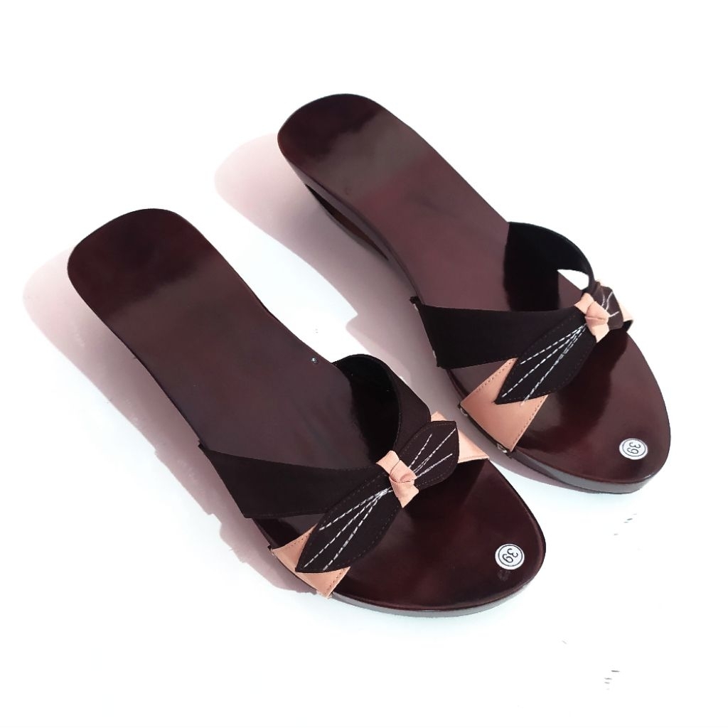sandal wedges wanita kayu 5cm kumis kucing / sandal kelom geulis wedges / wedges sandal kayu / sanda