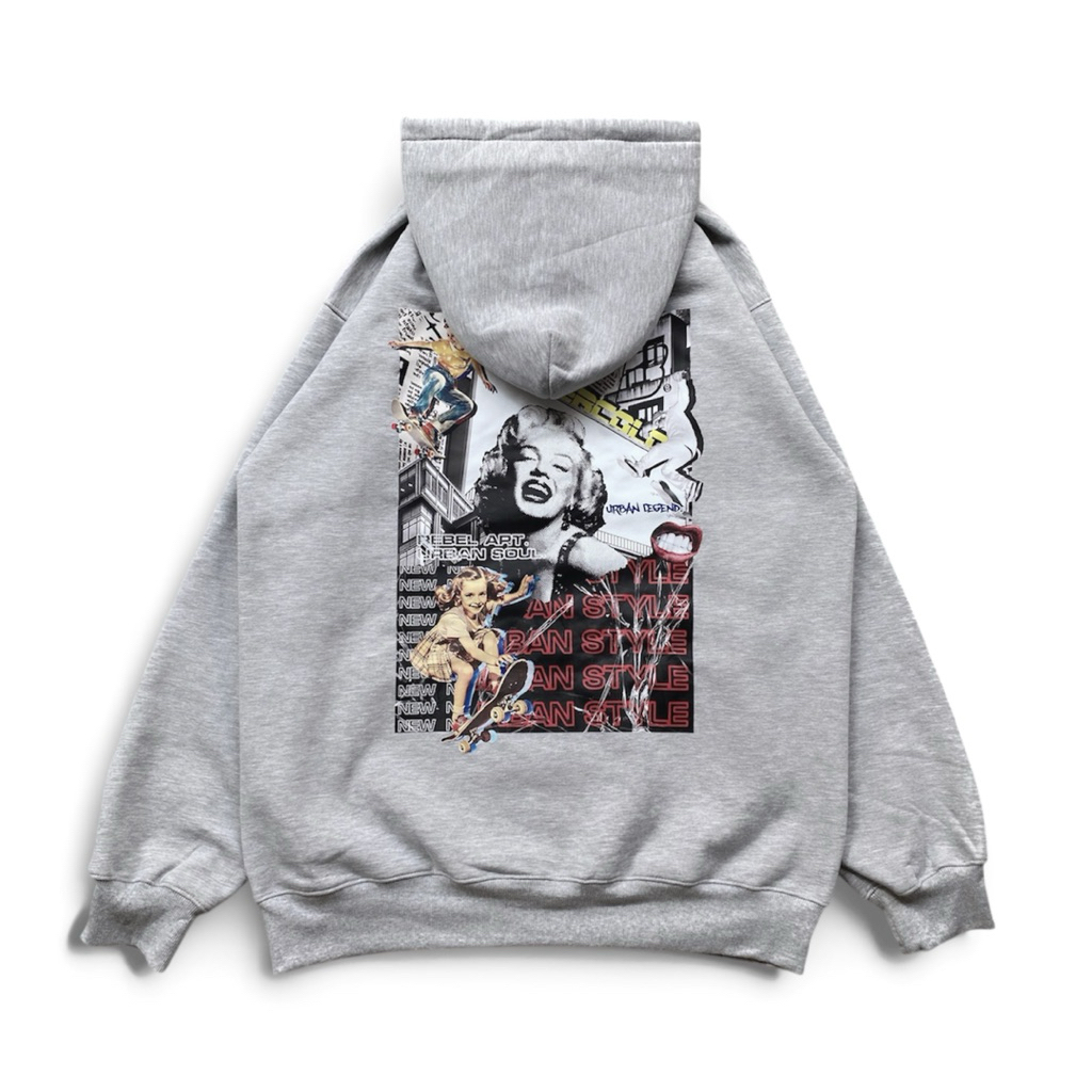 Bastercold Hoodie Monroe Mischief Streetwear Oversize Pop Art Grey Premium Cotton Fleece