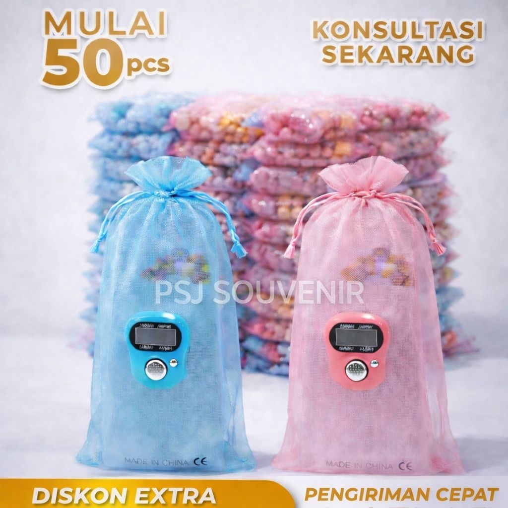 Kantong Tile Serut Souvenir Ukuran 7 x 17 Cm Kantong Kemasan Souvenir Tasbih Digital