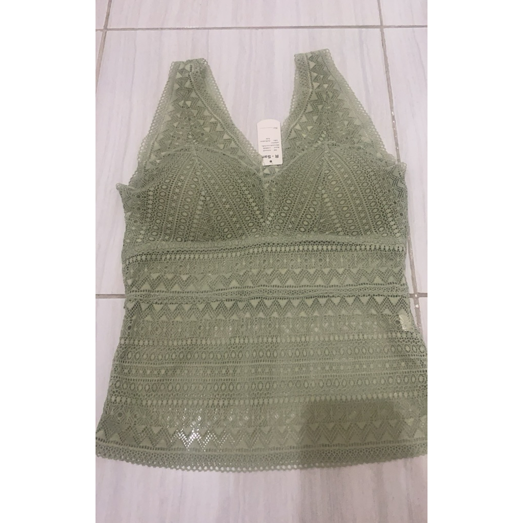tanktop inner brokat hijau sage kaos dalam seksi transparan