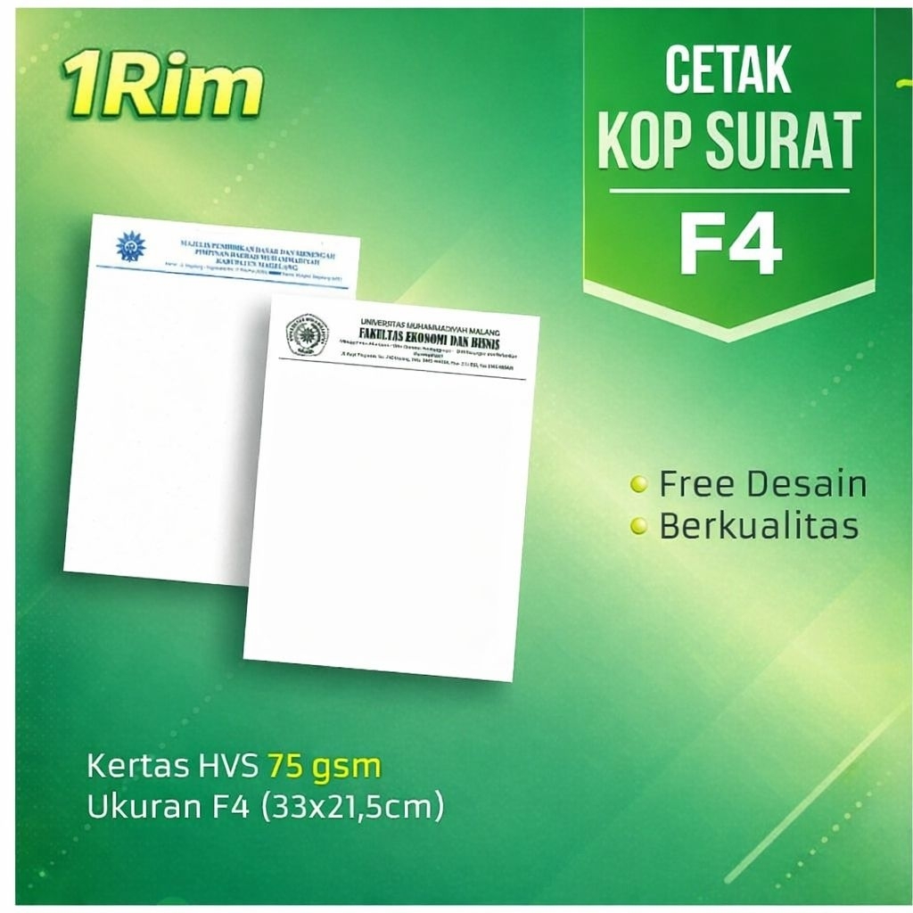 Cetak Kop Surat 1 rim kertas 75 gsm F4