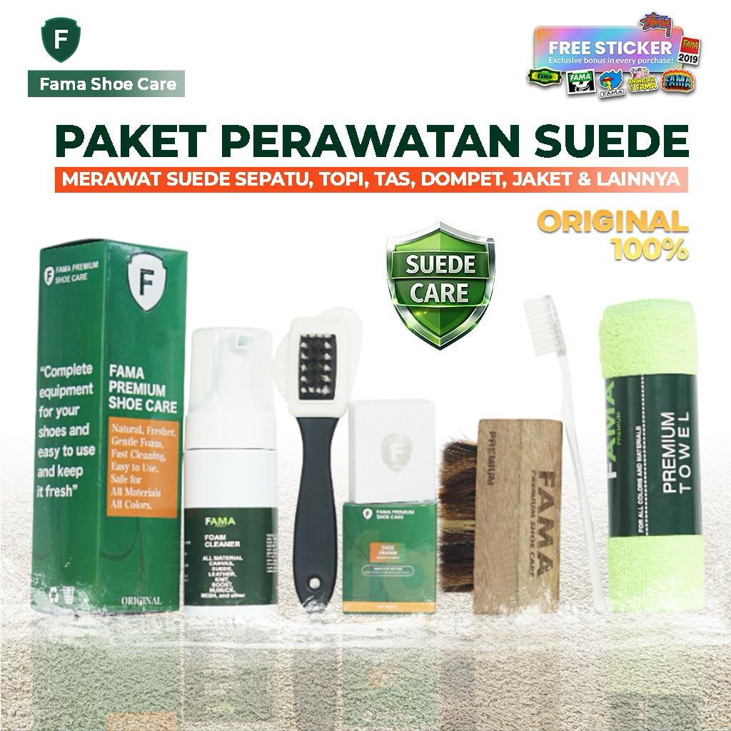 FAMA-Paket SUEDE KIT-pembersih suede-sikat suede-penghapus suede-foam cleaner sepatu-suede eraser-sh