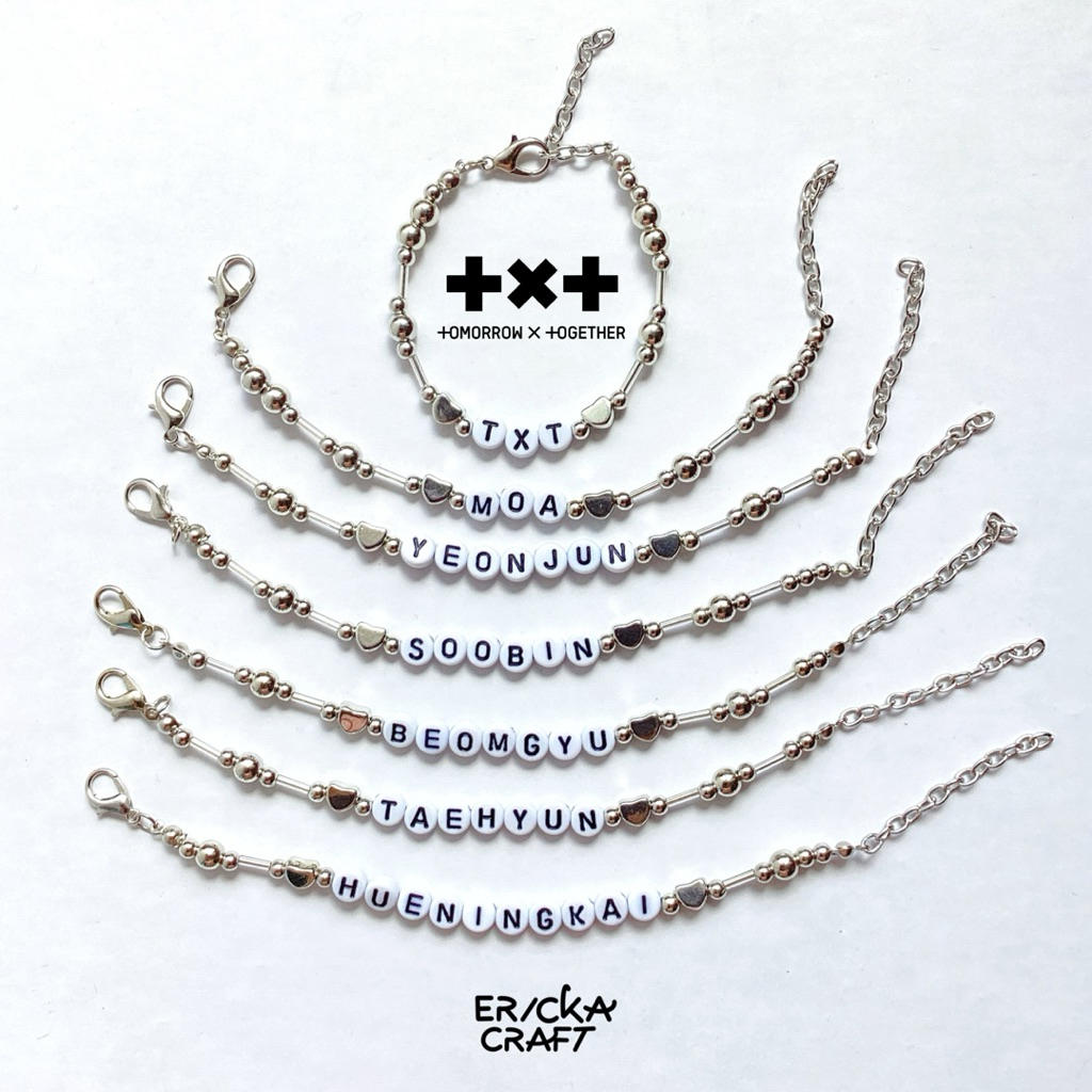 SILVER BRACELET BEADS LOVE TXT MOA YEONJUN SOOBIN BEOMGYU TAEHYUN HUENINGKAI GELANG MANIK MANIK TXT 
