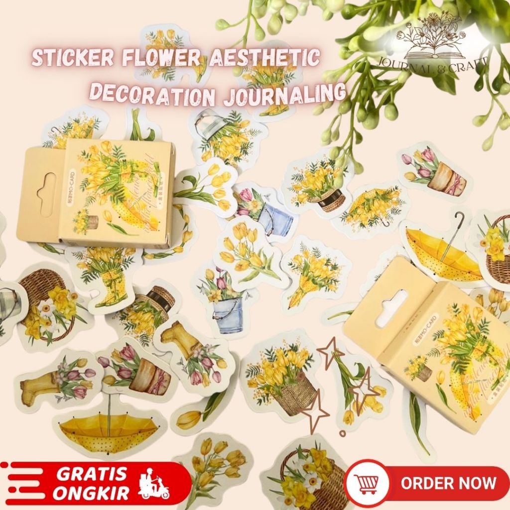 46pcs Sticker Pack Flower Deco Aesthetic Sticker Planner DIY Sticker Aesthetic Motif