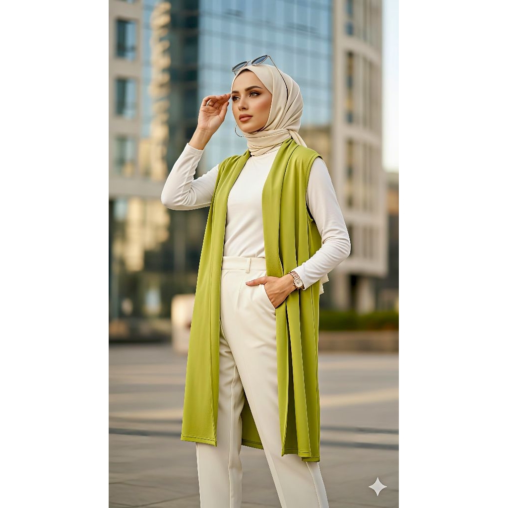 PRELOVED Cardigan Tanpa Lengan Milano Crepe Spandek - Hijau Lime