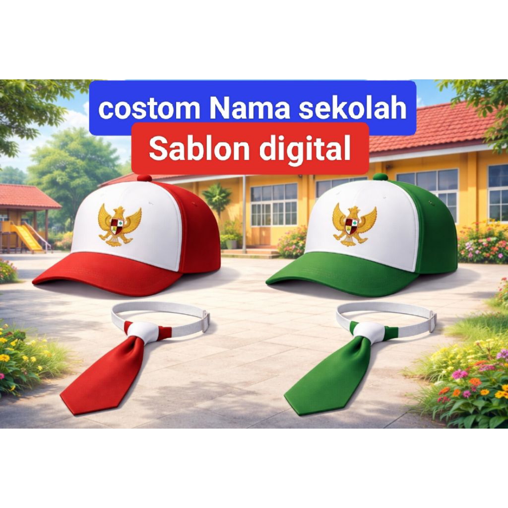 Topi Dasi costom sekolah Dasi nama logo sekolah sablon digital Dasi logo seragam dasi merah hijau  n