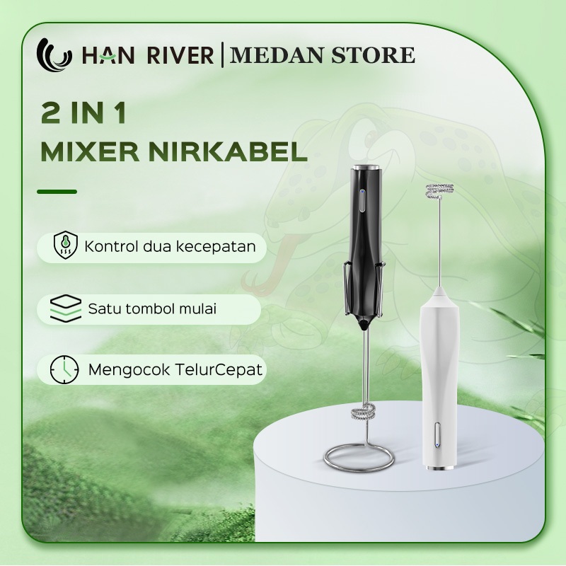 HAN RIVER Medan Mixer Listrik Mini Pembuih susu Pengaduk Minuman Portabel Pembuih Kopi Pengocok