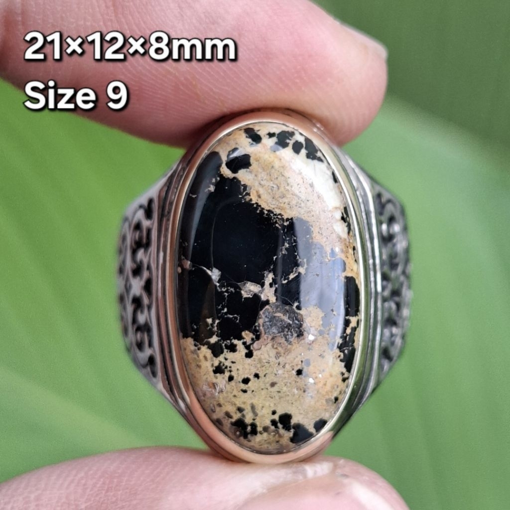 Natural Pirus Persia Hitam Serat Emas Bertabur Badar Perak