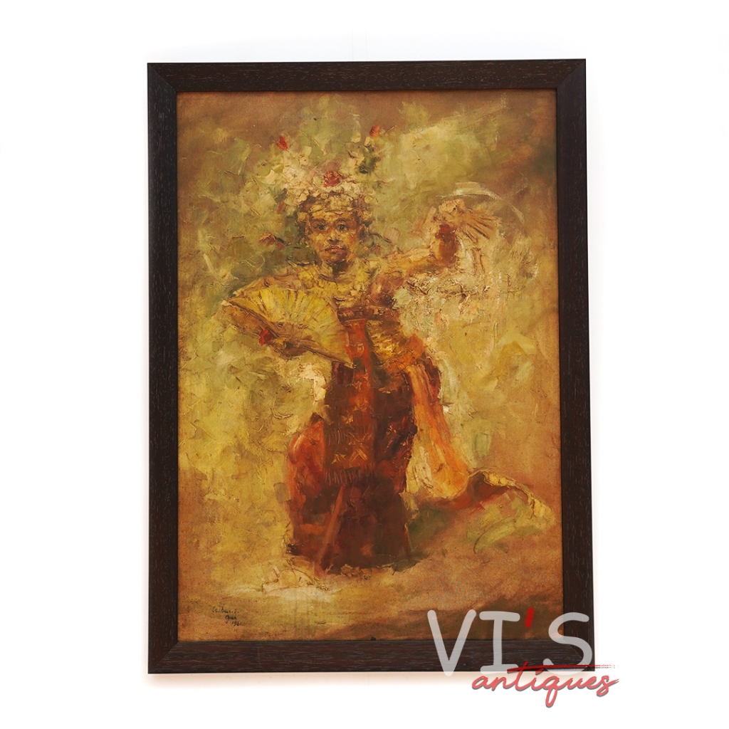 Lukisan Trubus Penari Cilik Bali Oil On Canvas Antik Kuno