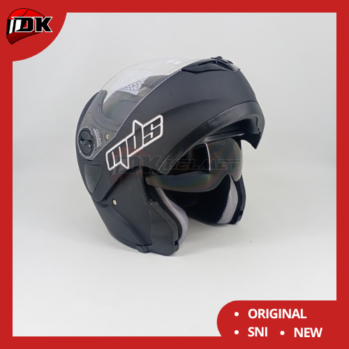 HELM MDS PRO RIDER SOLID BLACK MATT DOFF MODULAR FULL FACE HITAM ORIGINAL FLIP UP DOUBLE VISOR