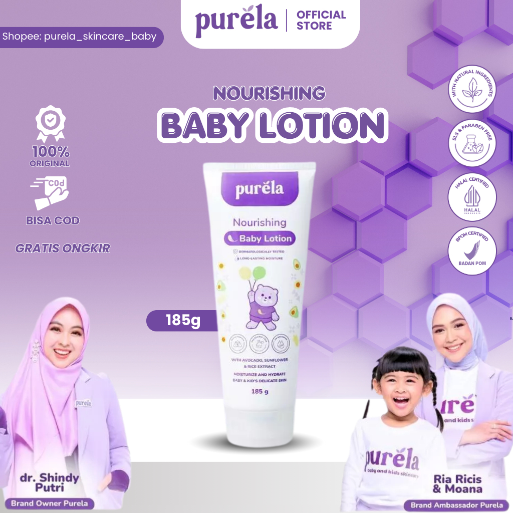 [PILIHAN RICIS DAN MOANA] PURELA Baby Lotion 185gr - Handbody Bayi dan Anak Melembabkan Memutihkan