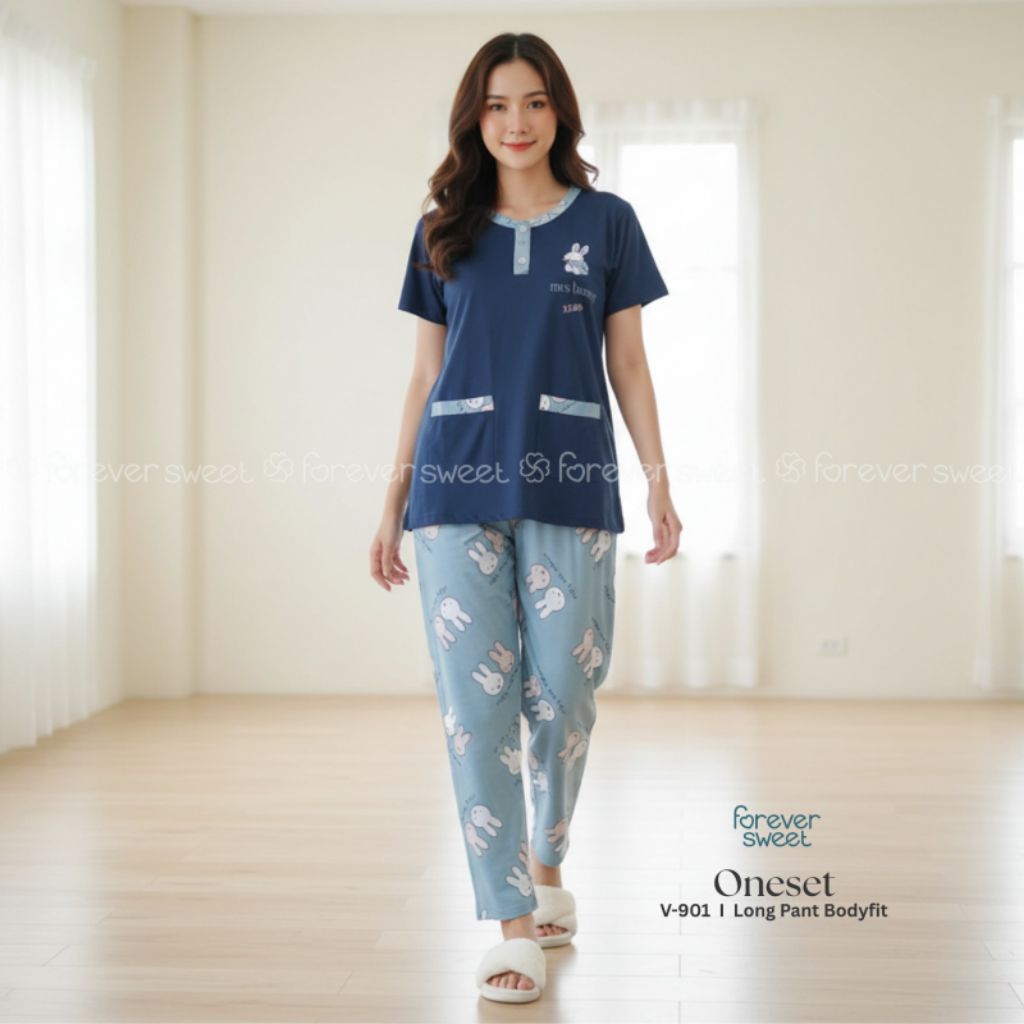 FOREVER SWEET Concept Baju Tidur Babydoll Setelan Piyama One Set CP Celana Panjang Bodyfit Body Fit 