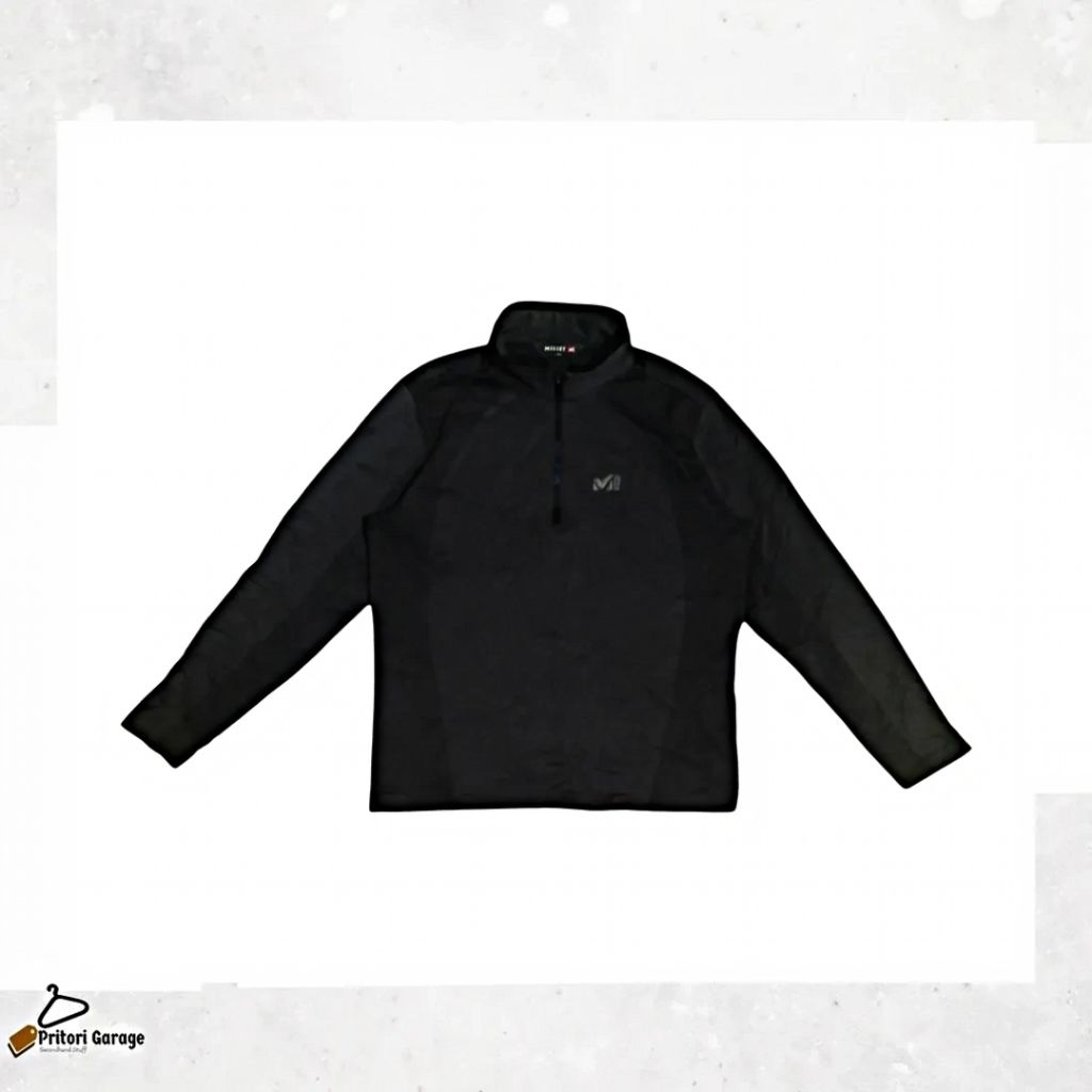 Long Sleeve Outdoor Half Zipper Millet Mesh Stretch Black Dark Grey Colour Vintage M