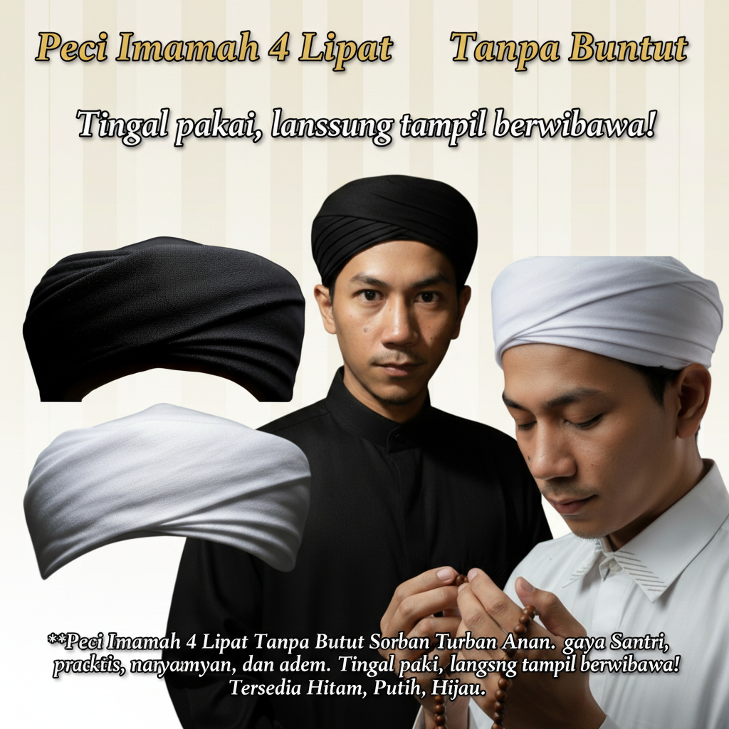 Peci Imamah Permanen 4 Lipatan Tanpa Buntut peci Imamah Anak Dan Dewasa Peci Imamah Langsung Pakai