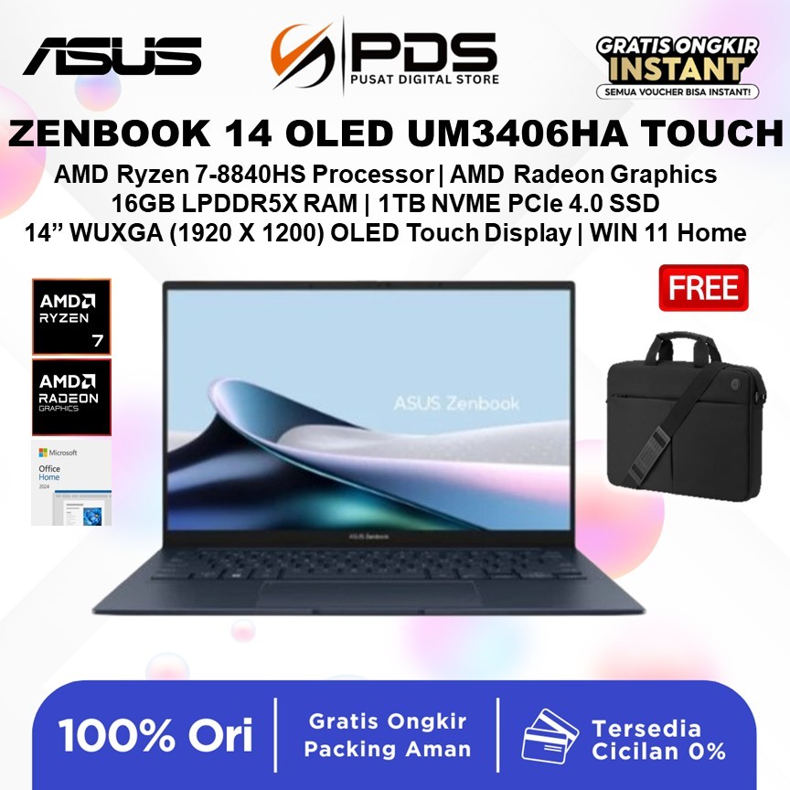 LAPTOP ASUS ZENBOOK 14 OLED UM3406HA TOUCH RYZEN 7 8840 16GB 512GB W11 14.0