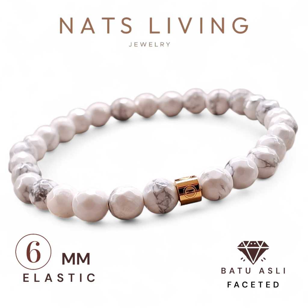 Nats Living Gelang White Howlite Mengurangi Cemas, 6MM
