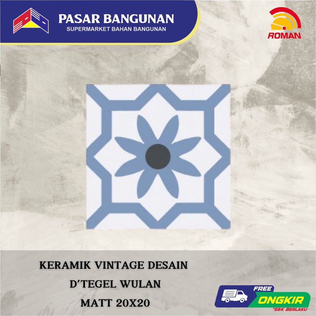 Keramik Tegel Motif Vintage ROMAN d'Tegel Wulan 20x20 Grade A RPA20207027 Archipelago Series