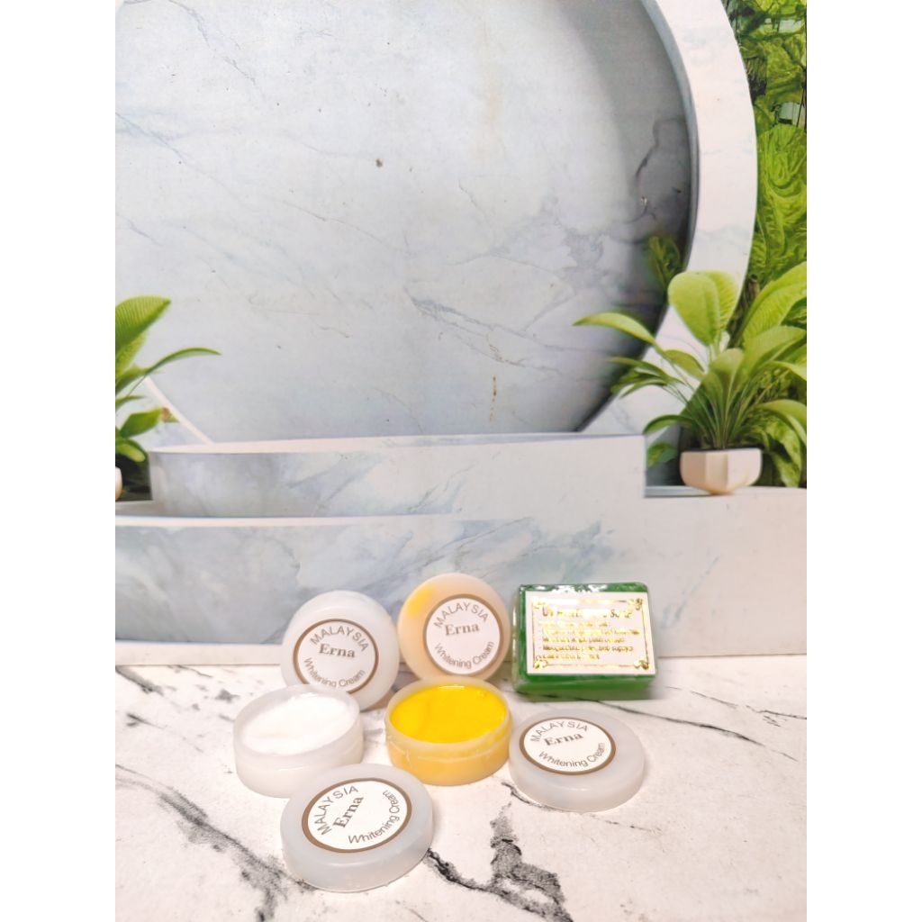 paket 3in1 cream erna Malaysia whitening cream siang malam dan sabun uv hijau