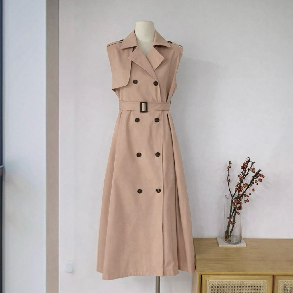 LILO Karen Trench Coat | Long Trench Coat Blazer | Outer Vest Musim Dingin Panjang | Trench Blazer S