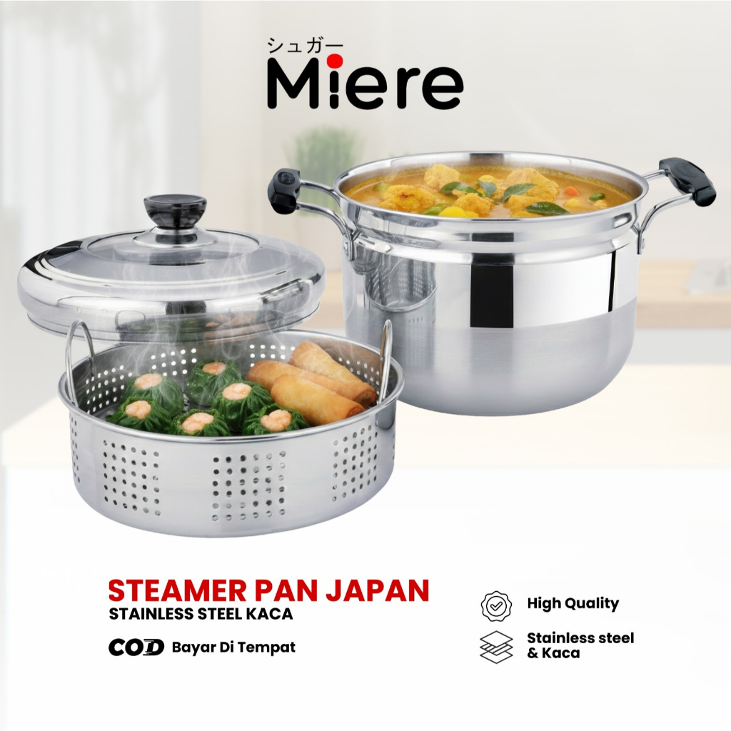 Panci kukusan tutup kaca ukuran besar Panci Kukus 2 Susun Panci Kukus Stainless Steel Dandang 22cm