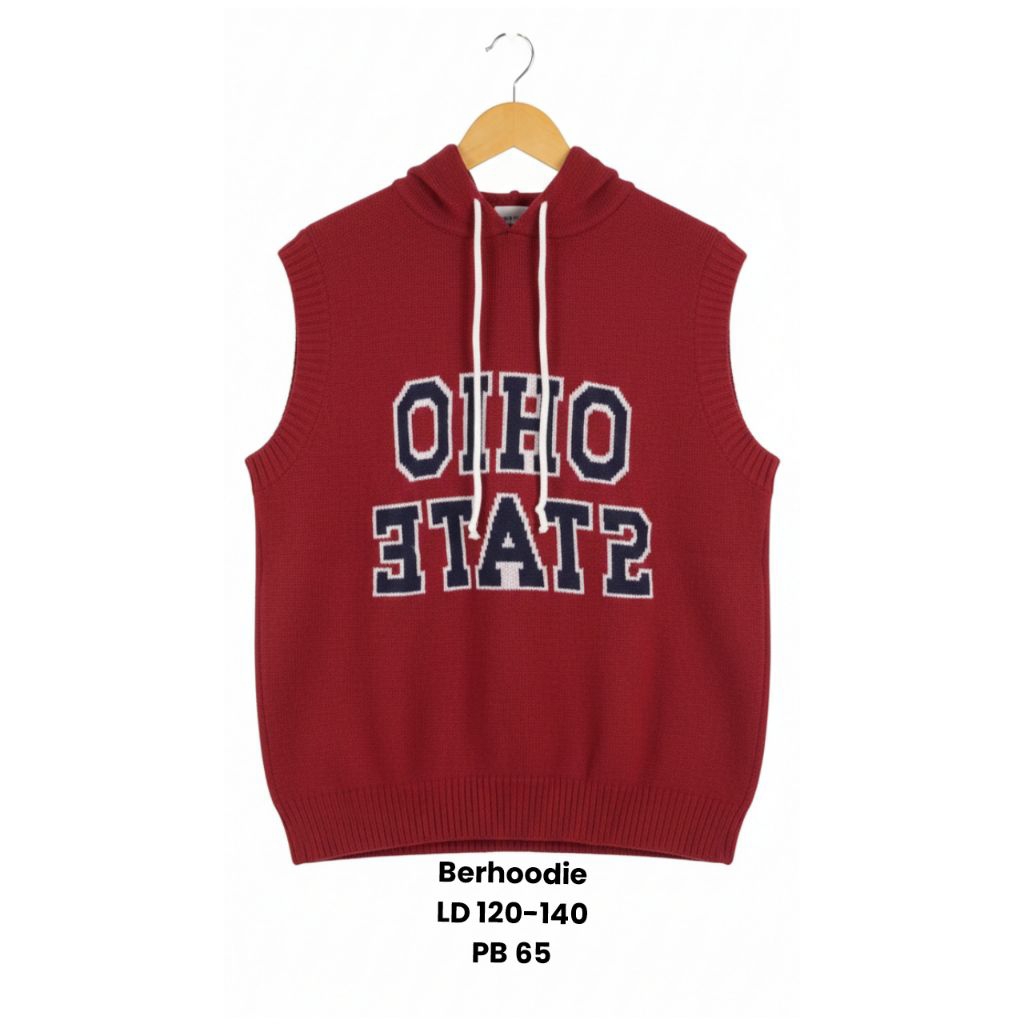 Vest Rompi Rajut Knit Bkk Warna maroon Berhoodie