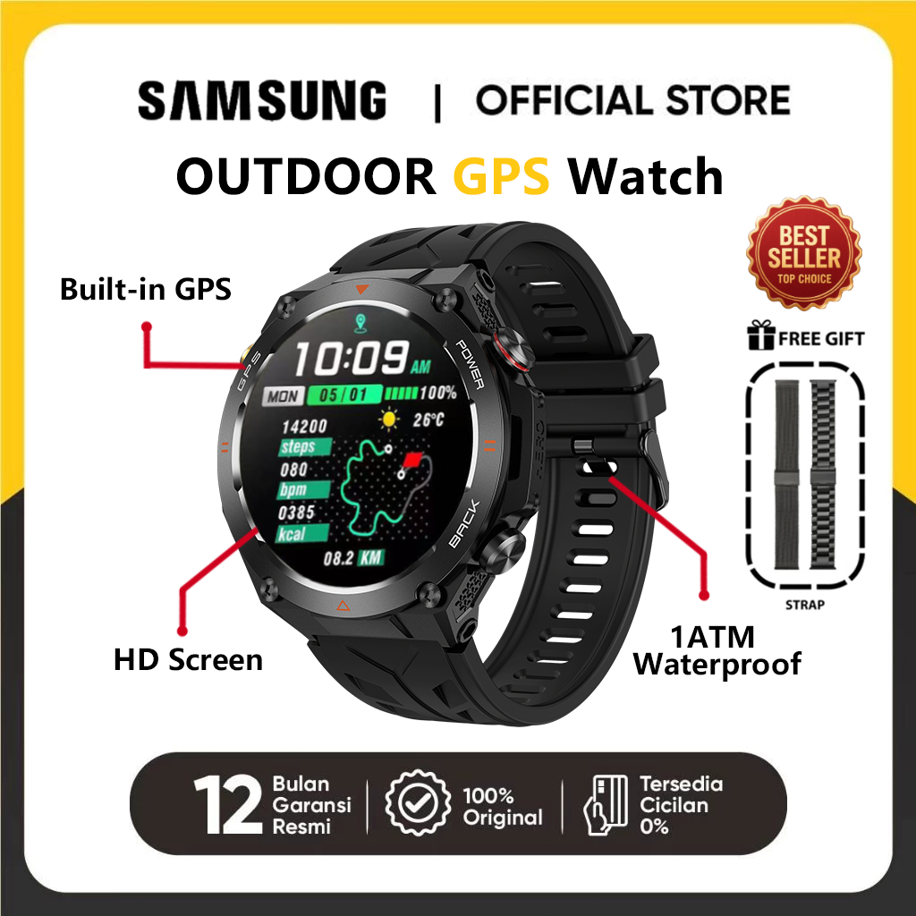 SAMSUNG Smartwatch KC82 Pria GPS Map NFC 1.45 Amoled 5ATM Waterproof Compass jam olahraga 100+ Sport