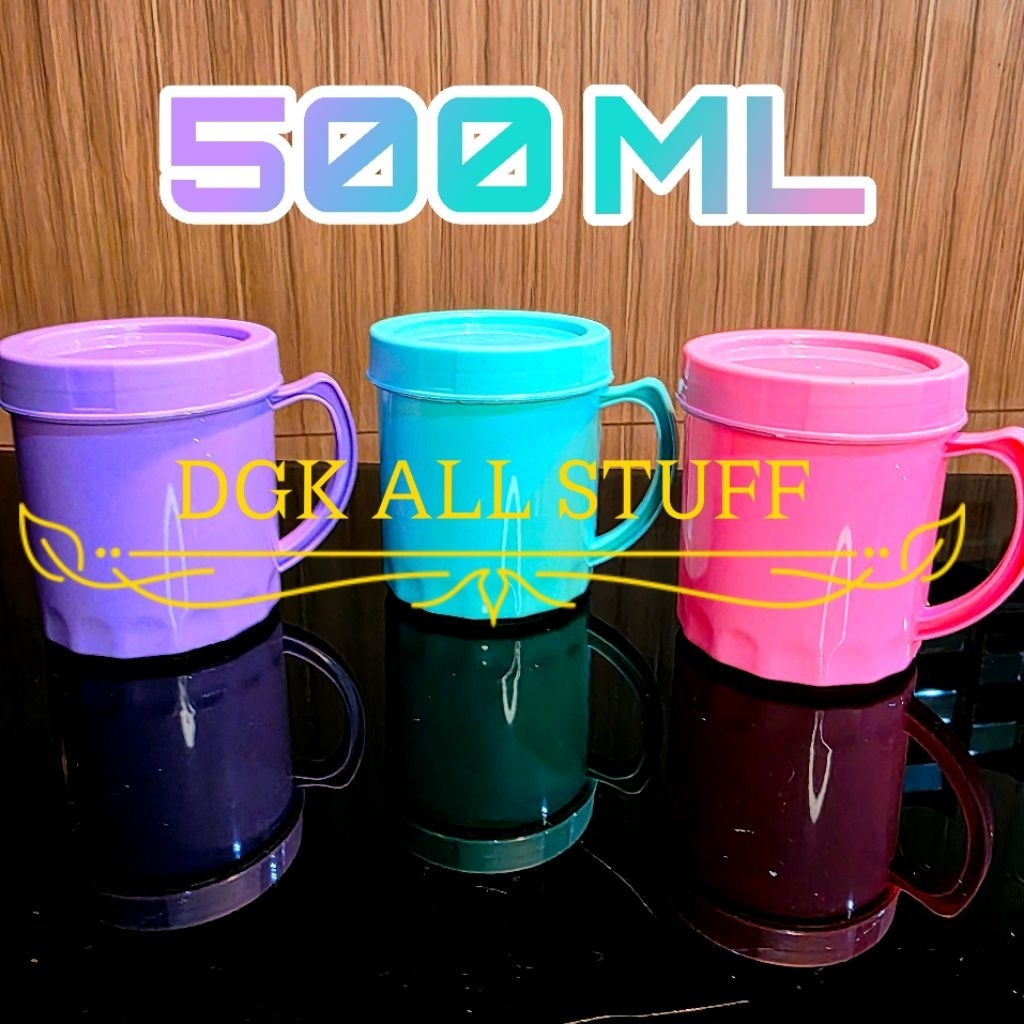 Mug Cangkir Gelas Gagang Tutup Bertutup DRAT PUTAR Bergambar Gambar Es teh Kopi Plastik Hadiah Souve