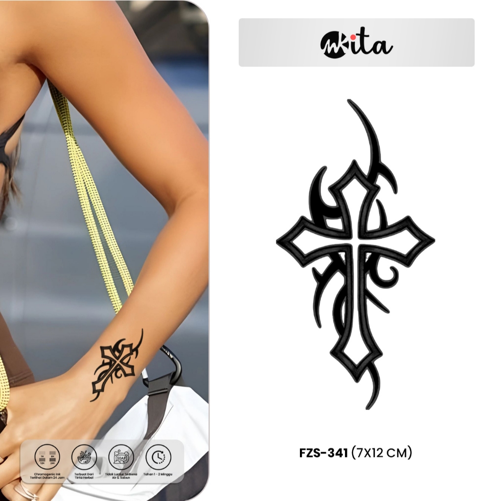 INKITA-Stiker Tato Temporer Salib Sayap Waterproof 1-2 Minggu Fruit Ink
