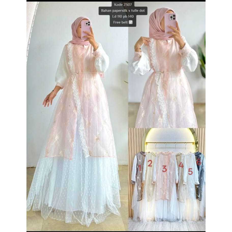 Gamis lapis Tile / busana muslimah wanita / gamis putih / dress muslim / dress kekinian / dress leba