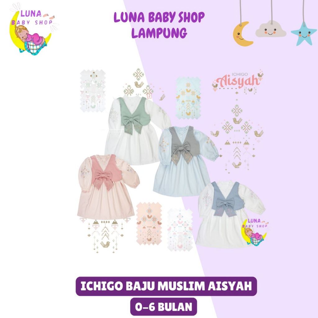 Ichigo Aisyah Dress Bayi Perempuan 0-6Bulan/Baju Lebaran Bayi